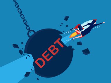 Borç sorunlarını çöz. İş kadını borcun kilidini vektörle açıyor