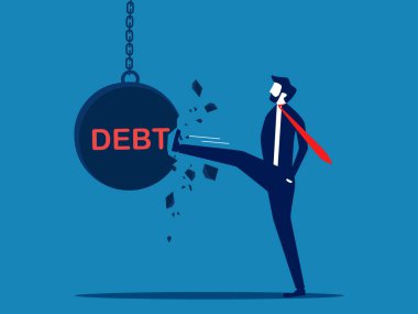 Finansal sorunları çöz. İşadamı borç topu vektörünü kırdı