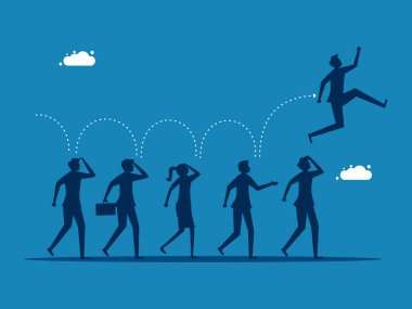 Bencillik. İş adamı hedef vektörüne ulaşmak için diğerlerinin üzerinden atlıyor