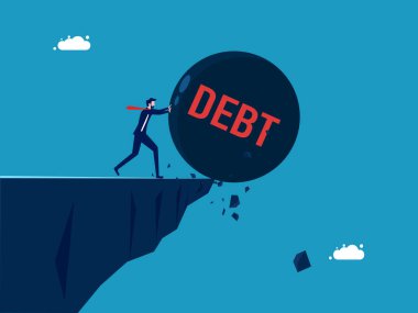 Finansal özgürlük. İşadamı borçları dağ vektöründen aşağı itti