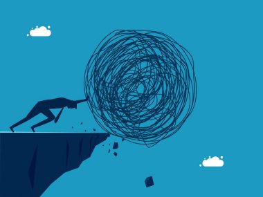 Adam karmaşayı vektör illüstrasyonunu bir kenara itiyor