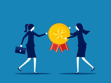 Olağanüstü çalışan ödülü. İşletme patronu en iyi çalışan vektörüne altın yıldız rozeti verir.