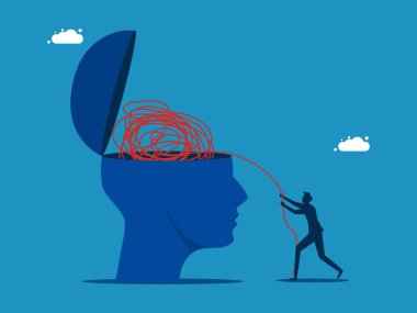 Anksiyeteyi ve stres terapisini azaltıyor. İnsan büyük kafa vektöründen kaosu kaldırır.