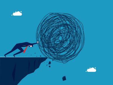 İş adamı kaosu dağ vektöründen aşağı itti