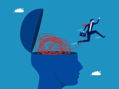 Kaostan kaçmak. İş adamı karmaşık beyin taşıyıcısından kaçtı