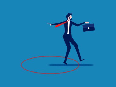 Yeni bir işe başla. İş adamı konfor bölgesini terk eder. Vektör illüstrasyonu