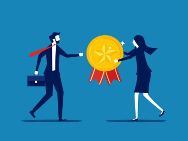 Olağanüstü çalışan ödülü. İşletme patronu en iyi çalışan vektörüne altın yıldız rozeti verir.