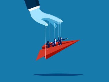 İşleri kontrol et. Kağıt uçaktaki iş adamları bir otorite vektörü tarafından kontrol edilir.