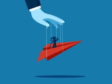 İş yönünü belirle. Kağıt uçaktaki iş kadınları bir otorite vektörü tarafından kontrol edilir.