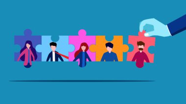 Ortaklar. Yapboz elementlerini bağlıyorum. Vektör illüstrasyonu