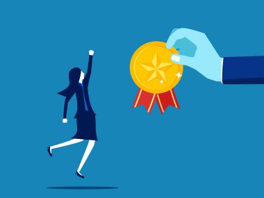 Amaçlara ulaşmak. İş lideri, profesyonel çalışan vektörüne madalya verdi