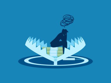 Finansal tuzak vektör çizimi yüzünden üzgün oturan adam