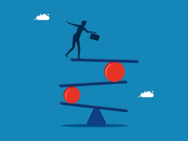 Denge ölçeğinde vektör illüstrasyonunda duran profesyonel işadamı