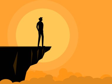 Kararlı lider. Uçurum vektörünün üzerinde duran kendinden emin iş adamı