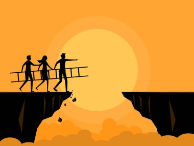 Ekip merdiveni uçurum boşluğu vektöründen geçirdi.