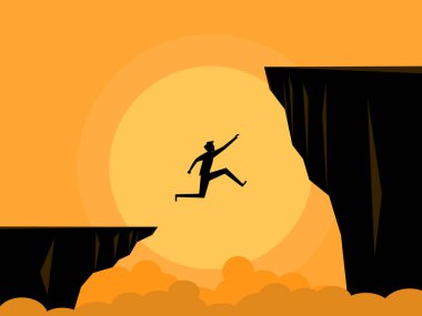 Hayal kırıklığına uğradım, başarısız oldum. Atlayan kişi uçurumun diğer tarafına ulaşamadı. iş konsepti vektörü