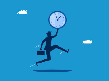 Zaman hırsızı. İş adamı saat vektör illüstrasyonunu çaldı