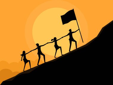 İş adamlarından oluşan bir ekip birlikte dağa tırmanır. Şirket çalışanlarının işbirliği vektörü