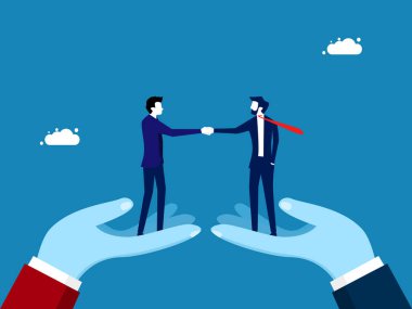 İş ortakları, pazarlıklar. İş adamları başarılı bir el vektörüyle el sıkışıyor.