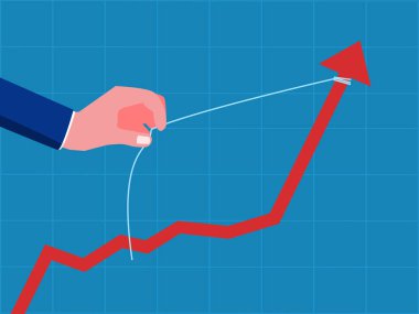 Satışları artırmak için. Büyük el artan grafik vektörü çekiyor