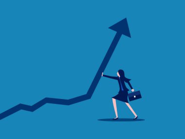Karı artırır, krizleri atlatırız. İş kadını grafik vektörünü artırmak için bastırıyor