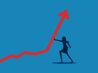 Kârı arttır. İş kadını grafik vektörünü artırmak için bastırıyor