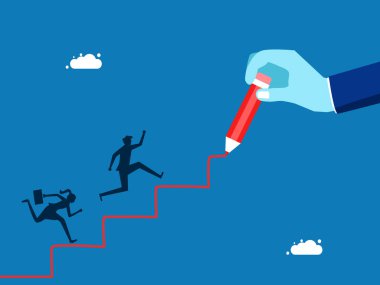 İş geliştirme kavramları. İş adamı insan eli çizim vektörüyle merdivenleri çıkıyor