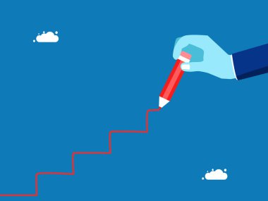 Destek. İşadamı merdivenlerden yukarı çıkıyor. Vektör