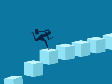 Bir sonraki aşamaya geç. Blok vektörü boyunca koşan iş kadını