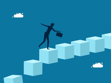 Başarı, liderlik. Blok vektörü boyunca yürüyen iş adamı