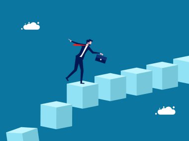 Bir adım daha tamamlandı. Blok vektörü boyunca yürüyen iş adamı