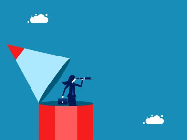 İlham bul. Dürbünü kalem başı vektöründe olan iş kadını