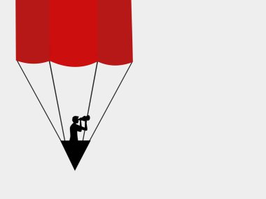 İlham bul. Dürbünlü iş adamı kalem balonu taşıyıcısı.