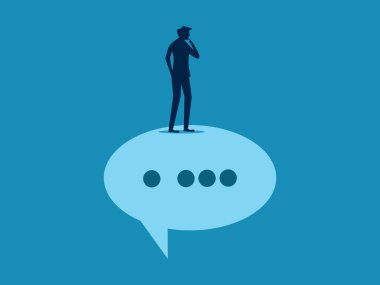 Konsantre ol ya da mantıklı düşün. Konuşma balonu vektörü üzerinde düşünen iş adamı