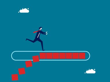 Businessman running on a square block that is about to collapse. vector