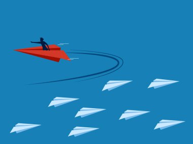 Change career path. Businessman flying a paper plane changes direction. vector