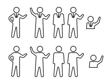 Kaldırılmış el çizgisi simgesi, insanlar simgeleri izole edilmiş, çubuk adam figürü resim çizimi