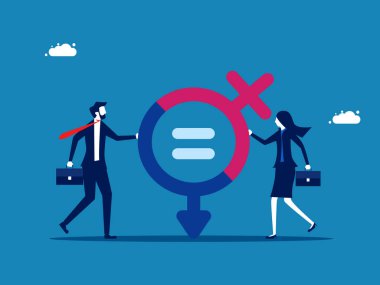 Cinsiyet Dengesi. Kadınlar ve erkekler için eşit fırsat kavramı. vektör illüstrasyonu