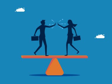 Kadın ve erkek dengede. Eşit fırsat kavramı. Vektör illüstrasyonu