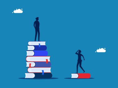 Eğitim seviyesi. Bir yığın kitap vektöründe iş adamı