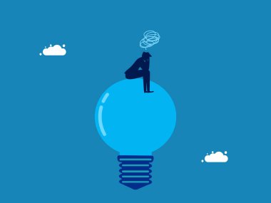 Çaresiz. İşadamı yanmış bir ampul vektörüne vurgu yapıyor