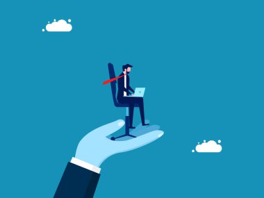 Yönetici. İşletme müdürü çalışanı desteklemek için bir sandalye kaldırır. vektör illüstrasyonu