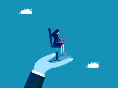 İşine yardım et. İşletme müdürü çalışanı desteklemek için bir sandalye kaldırır. vektör illüstrasyonu