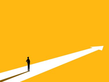 Büyüme, hedefler. İşadamı ok yolunda ilerliyor. vektör illüstrasyonu