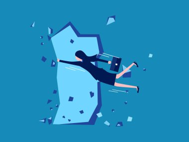 Fırsatı kaçırmamaya çalış. İş kadını mağaranın ağzından çıkmaya çalışıyor. vektör