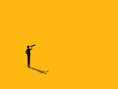 Boş uzay vektöründeki dürbünle bakan iş adamı