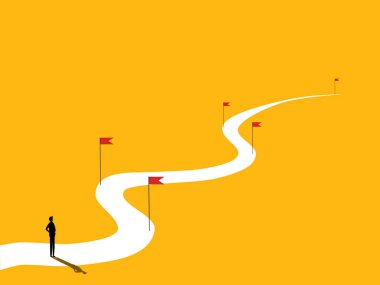 Planlama, Strateji, İş Projesi. İş adamı yolun başında dikiliyordu. vektör