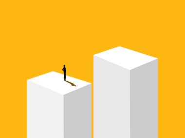 Risk. Hırslı iş adamı boşlukta duruyor.