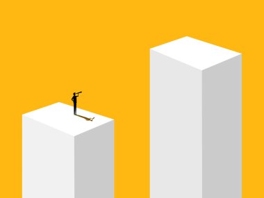 Riski değerlendir. İş adamı dürbüne bakar ve boşluk vektörünün üzerinde durur.