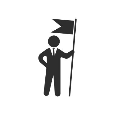 Başarı bayrağı taşıyan bir kişinin simgesi. vektör illüstrasyonu